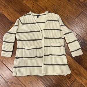 Moon and Madison size small long cardigan in cream and army green striped